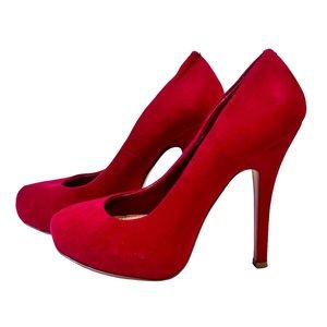 7.5 Red Fabric Platform Pumps Stiletto High Heels Great Condition- Steve Madden